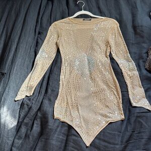 Sparkling Beige Long Sleeve Dress